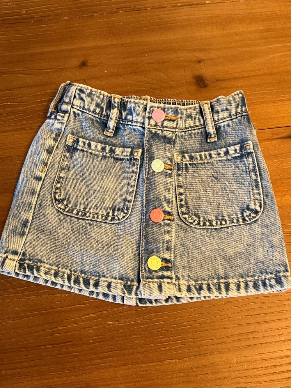 Girls' Light Wash Denim Skirt with Colorful Buttons 2t